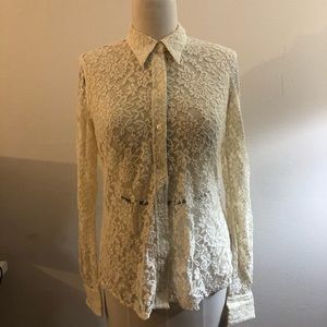 Lucky Brand Lace Button-Down Top